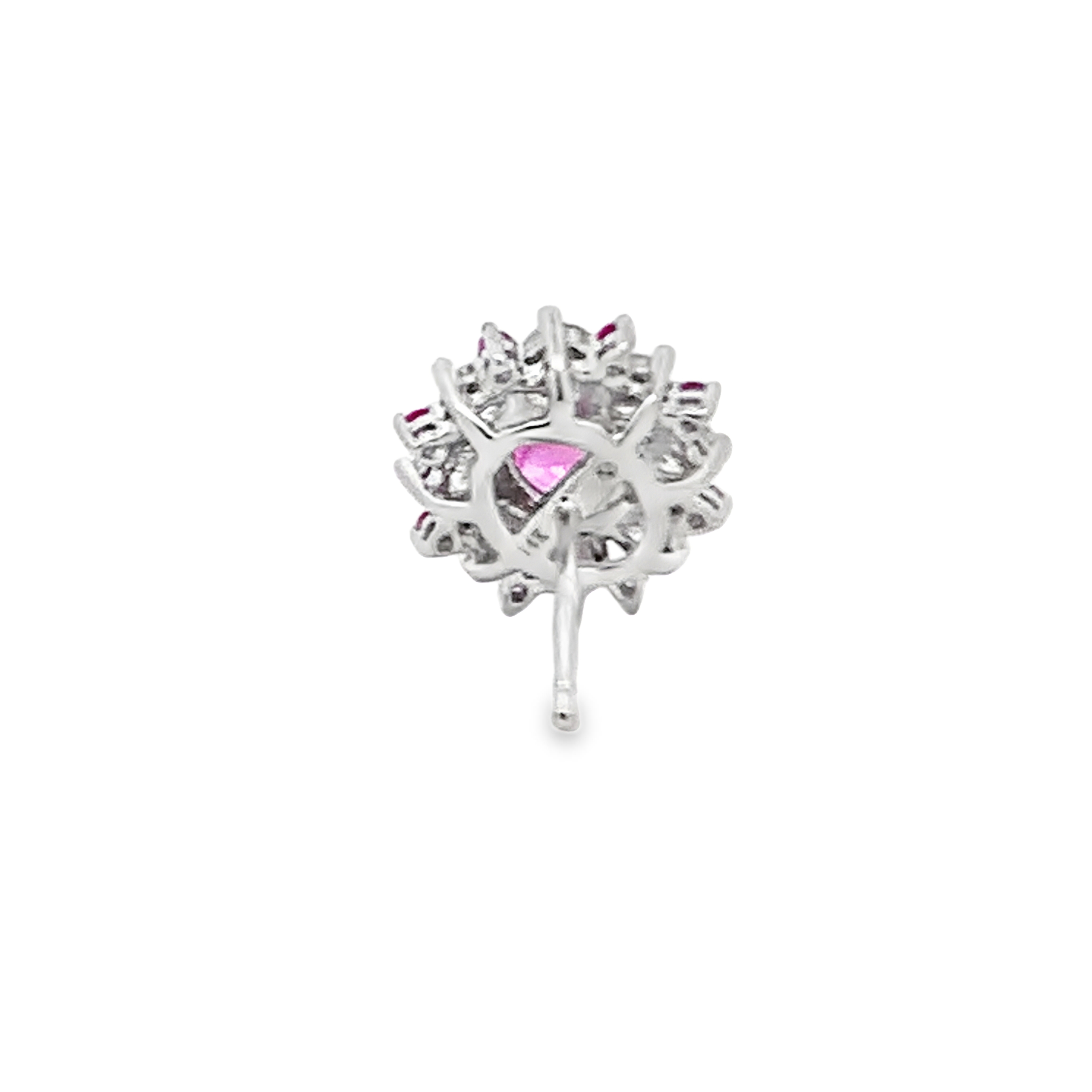 14K White Gold Oval Pink Sapphires and Diamond Halo Stud Earrings