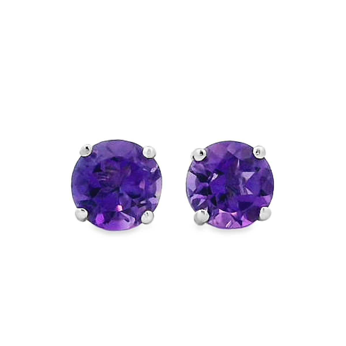 14K White Gold Round 5mm Amethyst Studs