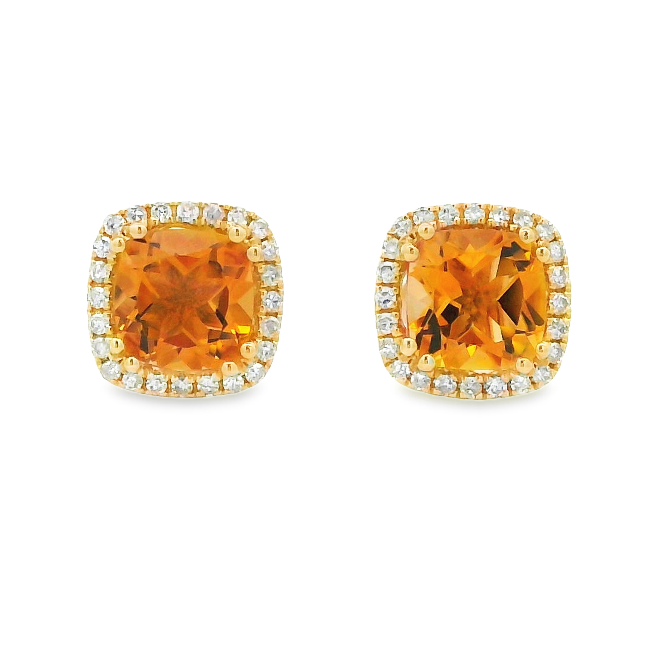 14K Yellow Gold Citrine Diamond Halo Studs
