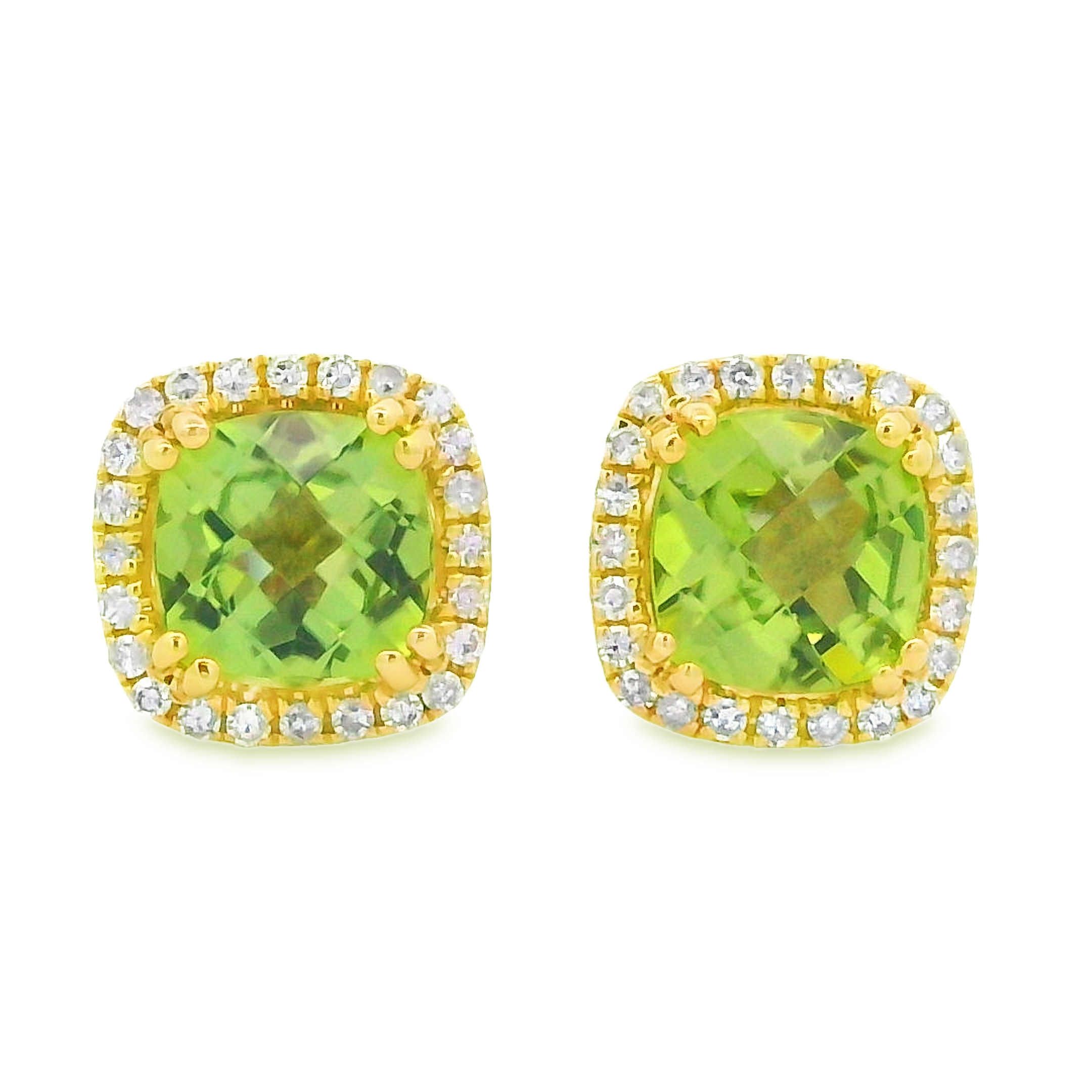 14K Yellow Gold Peridot Diamond Halo Studs