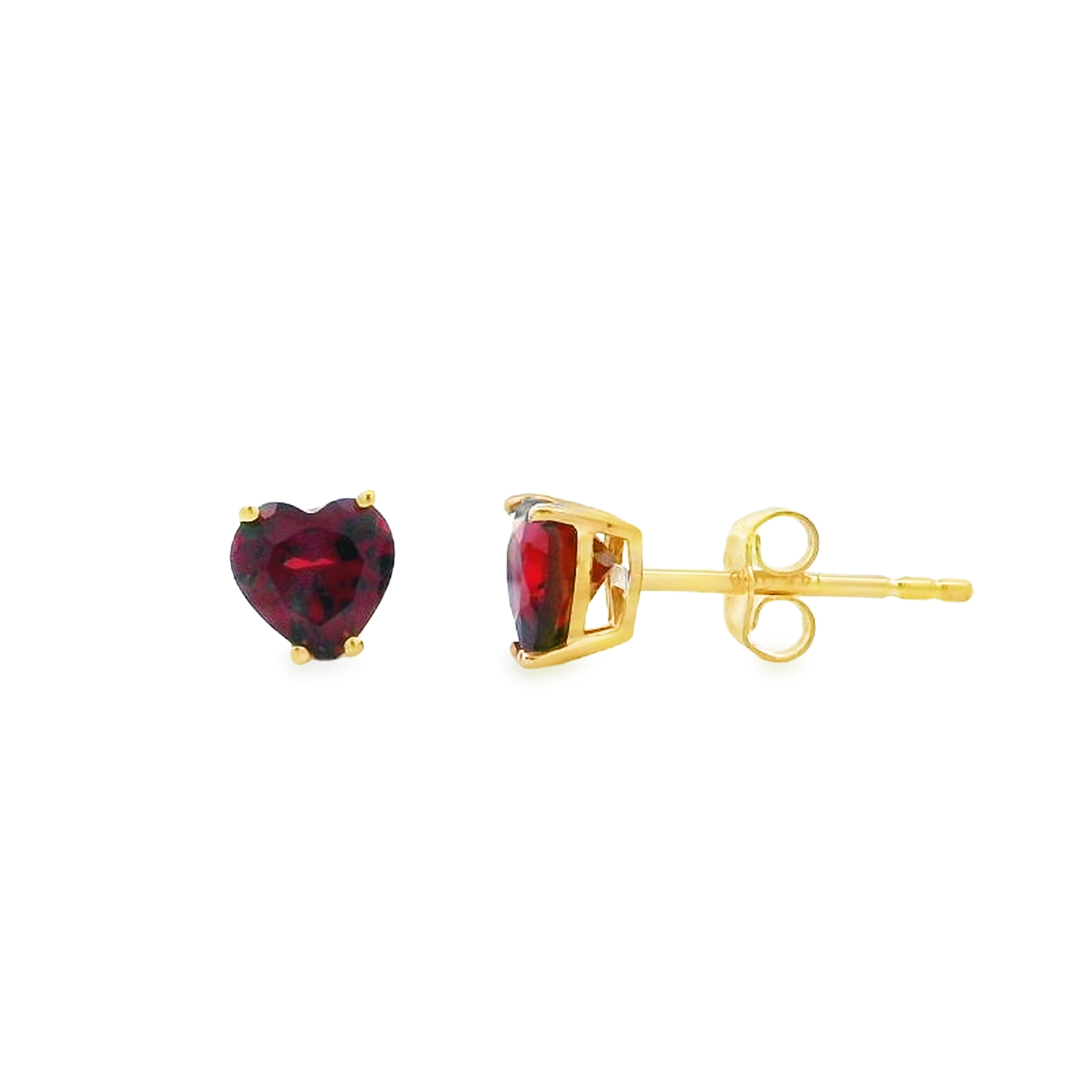 14K Yellow Gold Heart-Shaped Garnet Studs