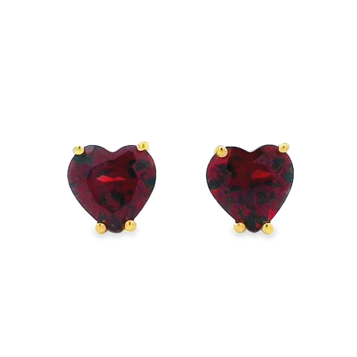 14K Yellow Gold Heart-Shaped Garnet Studs