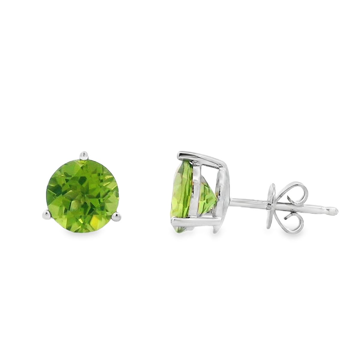 14K White Gold Round Peridot Studs