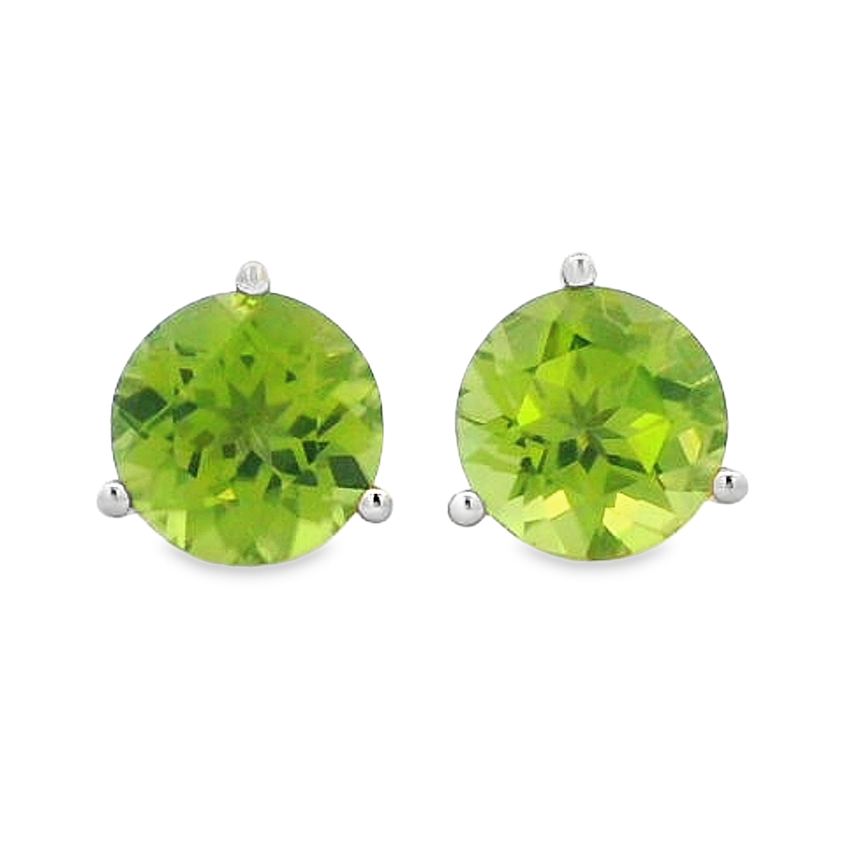 14K White Gold Round Peridot Studs