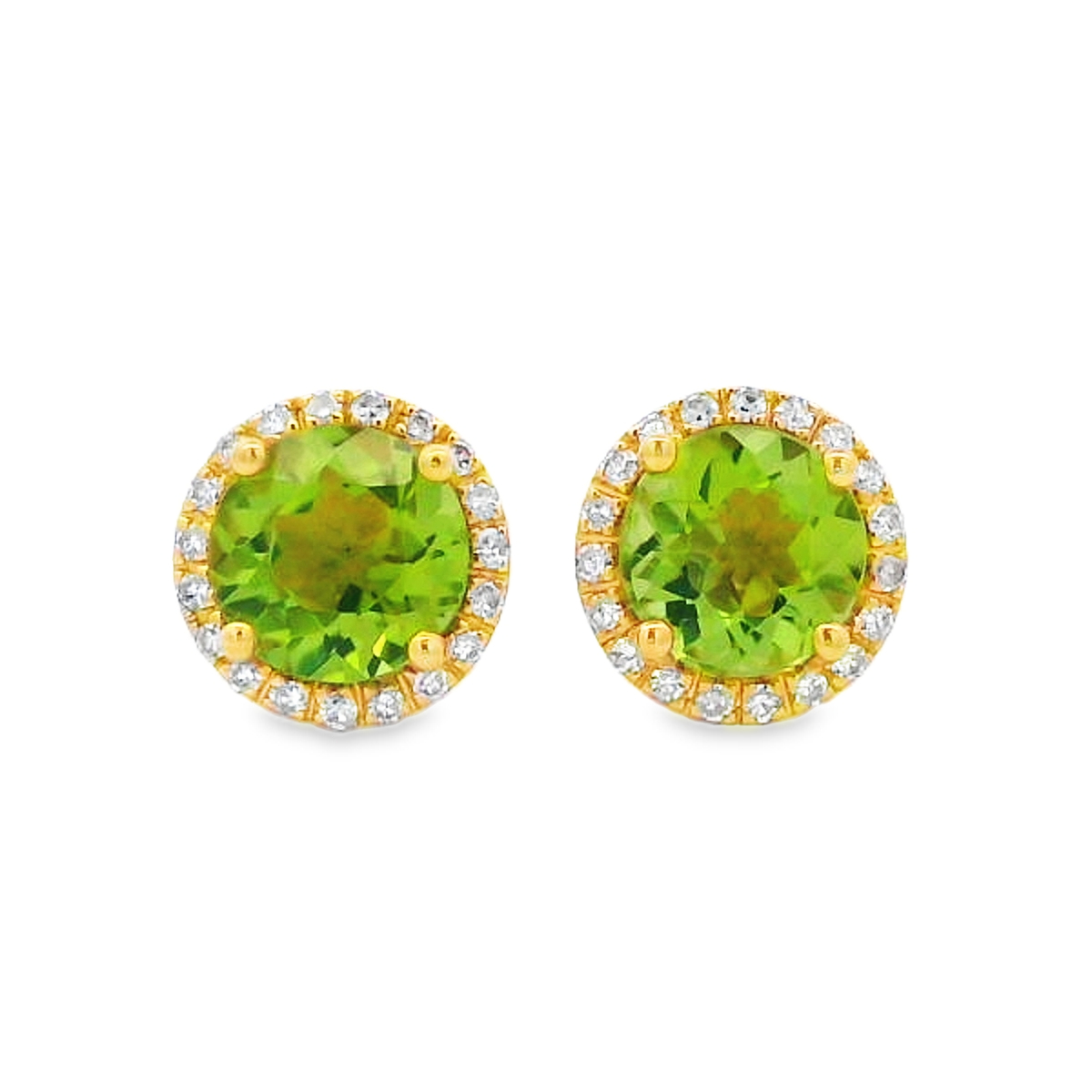 14K Yellow Gold Peridot Diamond Halo Studs