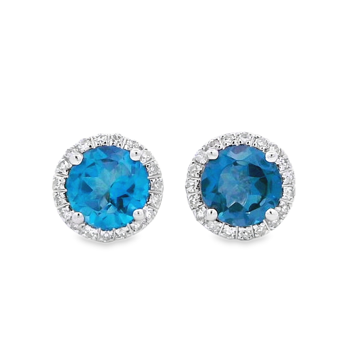 14K White Gold Blue Topaz Diamond Halo Studs