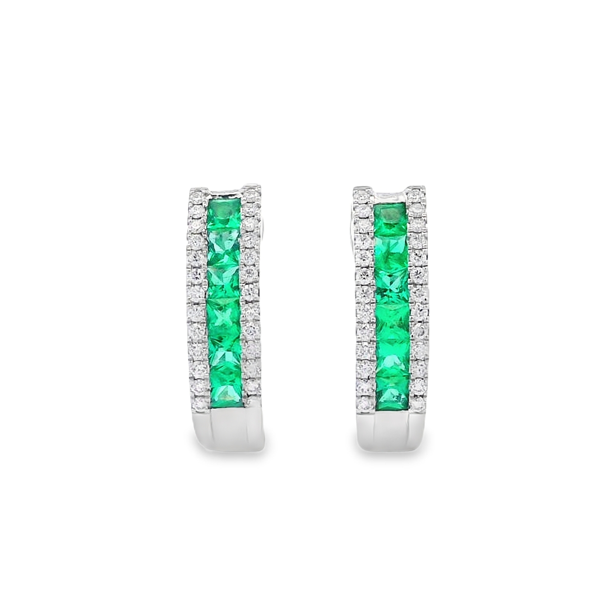 Simon G. Jewelry 18K White Gold Emerald & Diamond Hoops