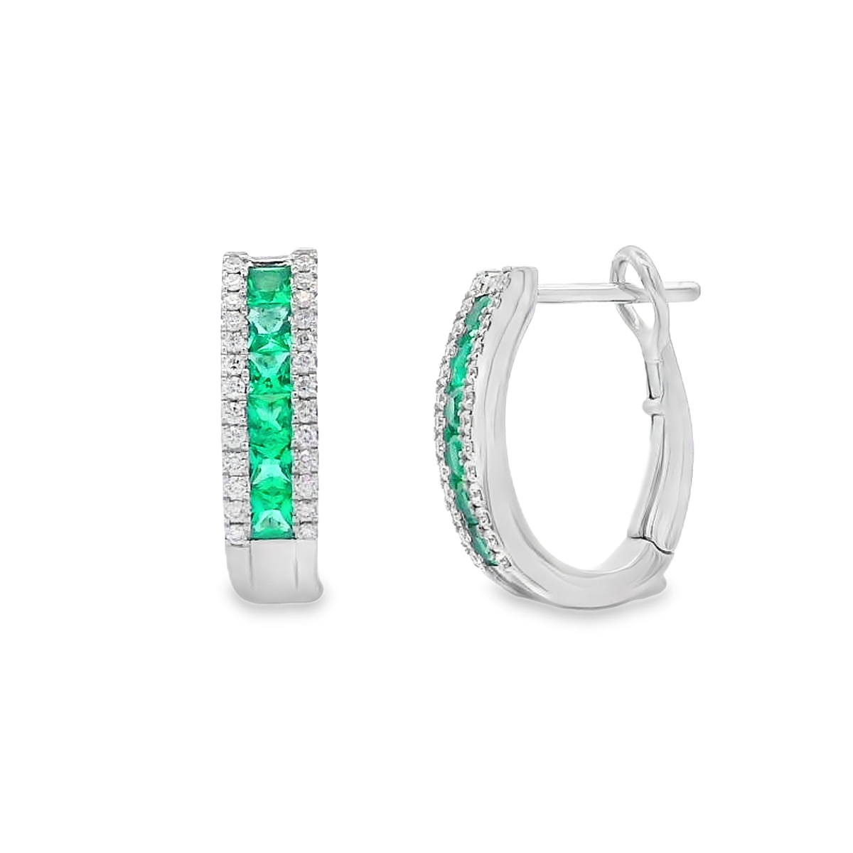 Simon G. Jewelry 18K White Gold Emerald & Diamond Hoops