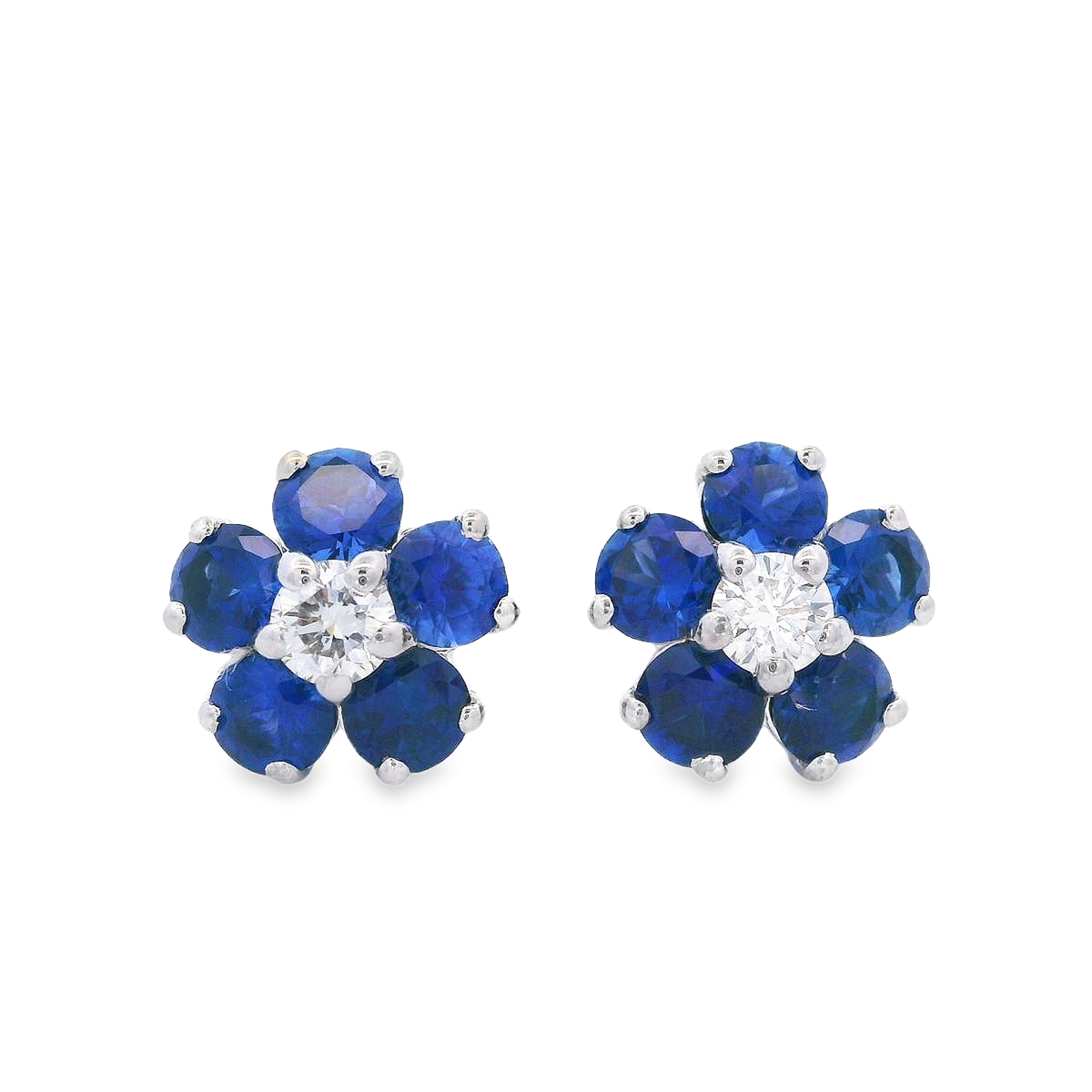 Norman Silverman 14K White Gold Medium Sapphire & Diamond Flower Studs