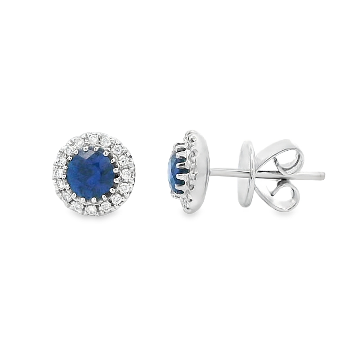 18K White Gold Sapphire and Diamond Halo Studs