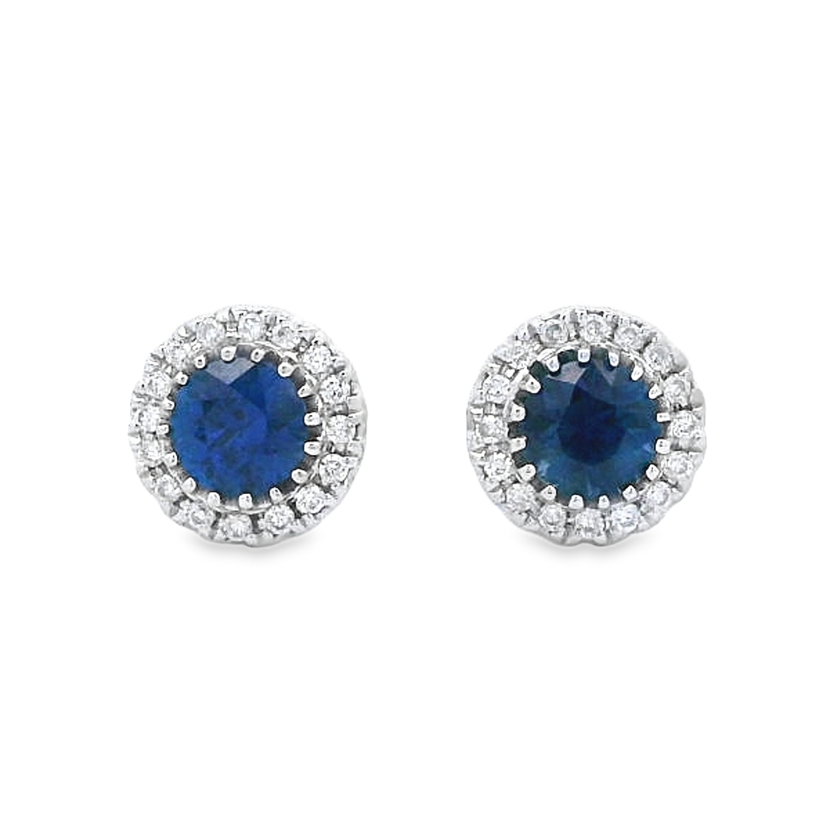 18K White Gold Sapphire and Diamond Halo Studs