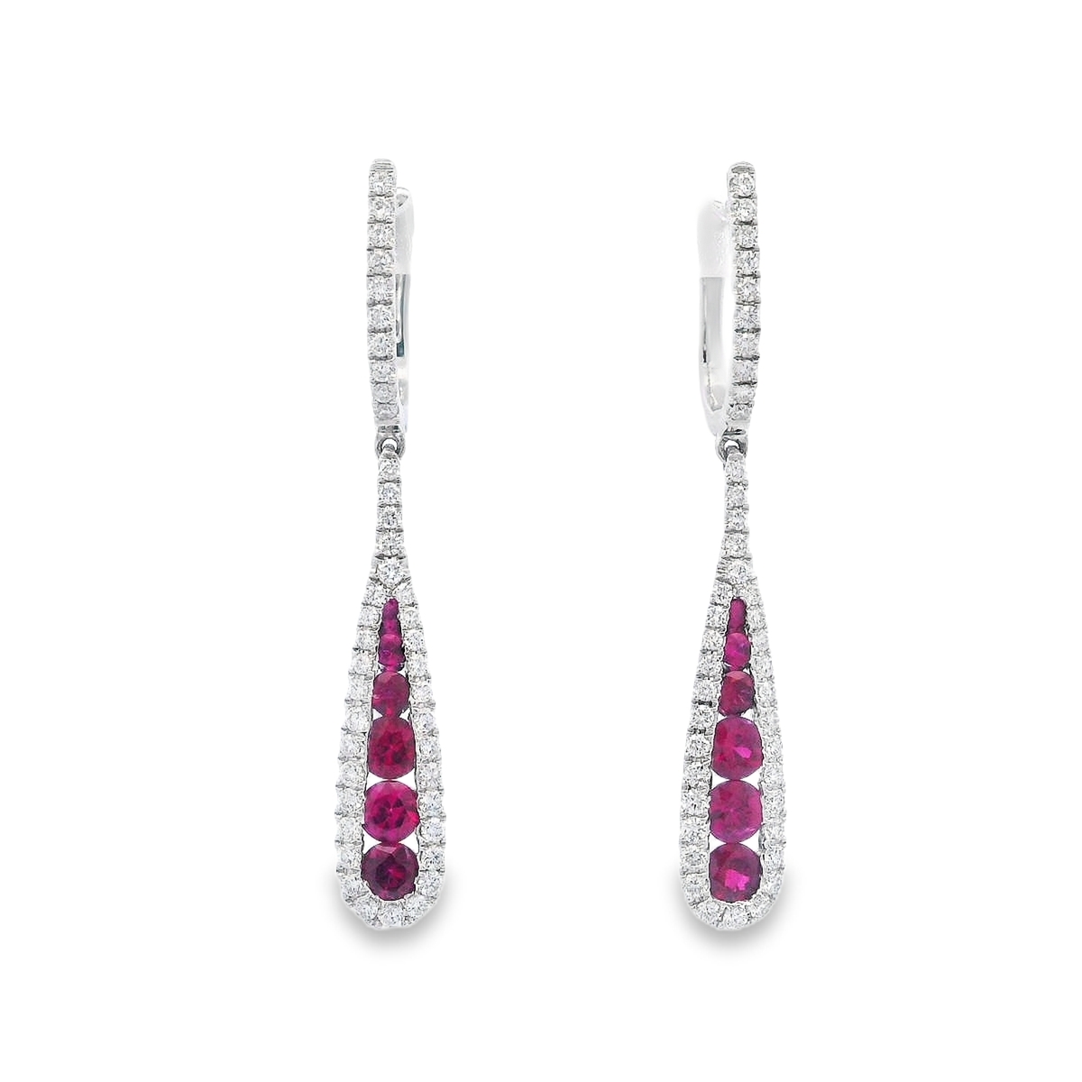 18K White Gold Ruby & Diamond Teardrop-Shape Drop Earrings