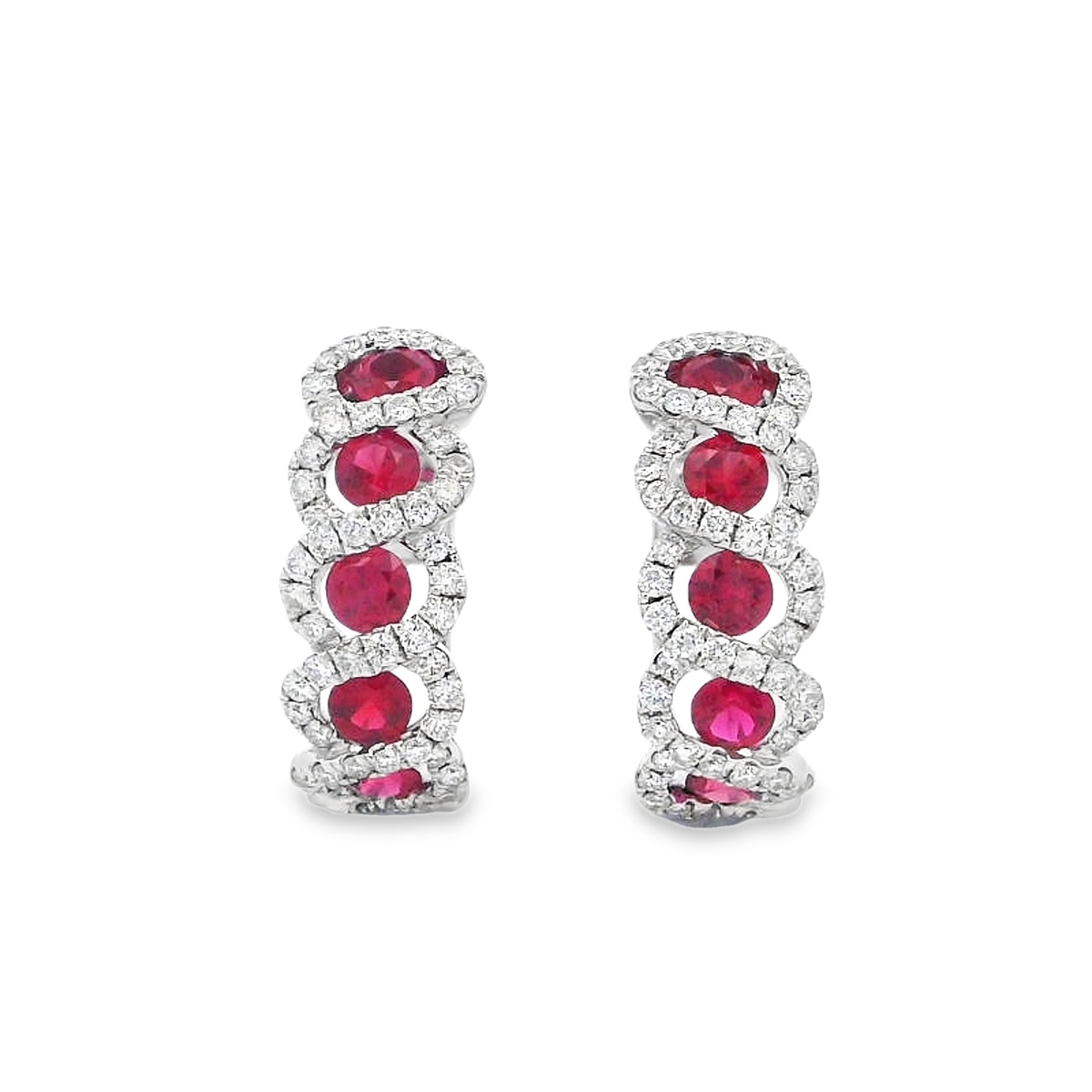 18K White Gold Ruby & Diamond Twist Halo Hoops