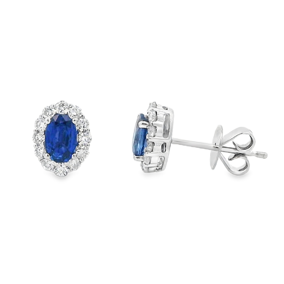 18K White Gold 1-Carat Oval Sapphire & Diamond Halo Studs
