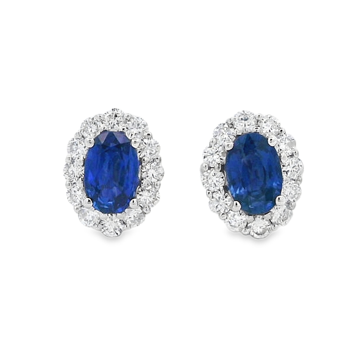 18K White Gold 1-Carat Oval Sapphire & Diamond Halo Studs
