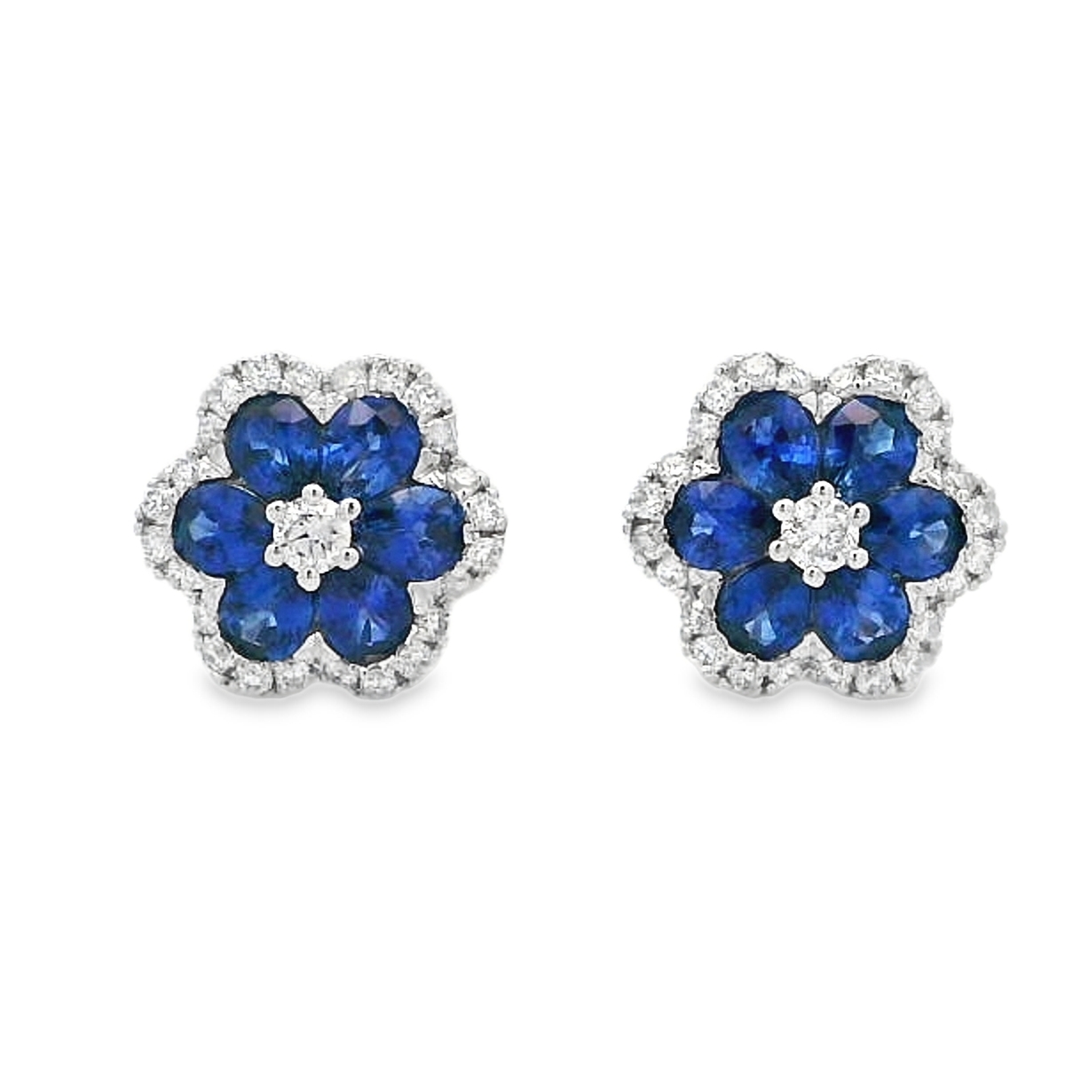 18K White Gold Sapphire & Diamond Flower Studs