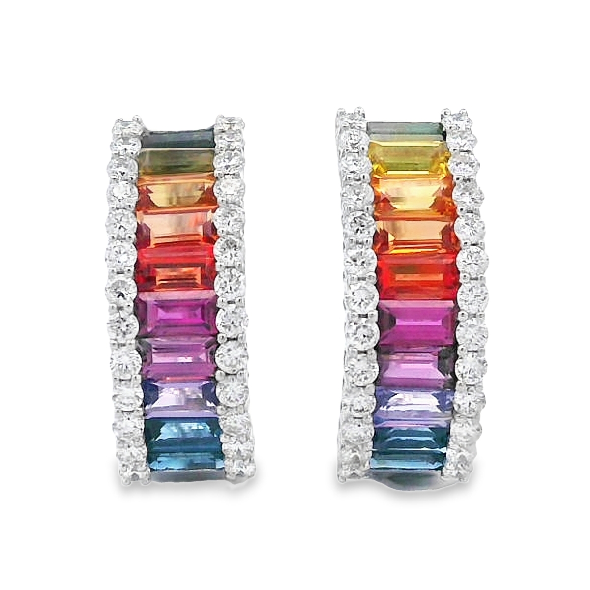 18K White Gold Rainbow Sapphire & Diamond Wide Hoops