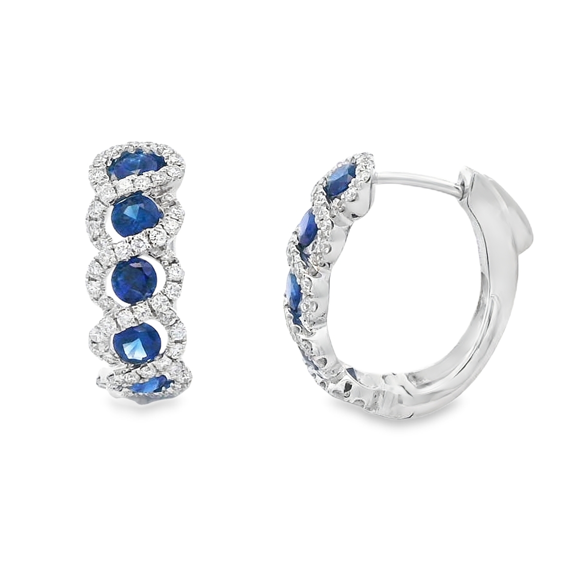 18K White Gold Sapphire & Diamond Twist Halo Hoops