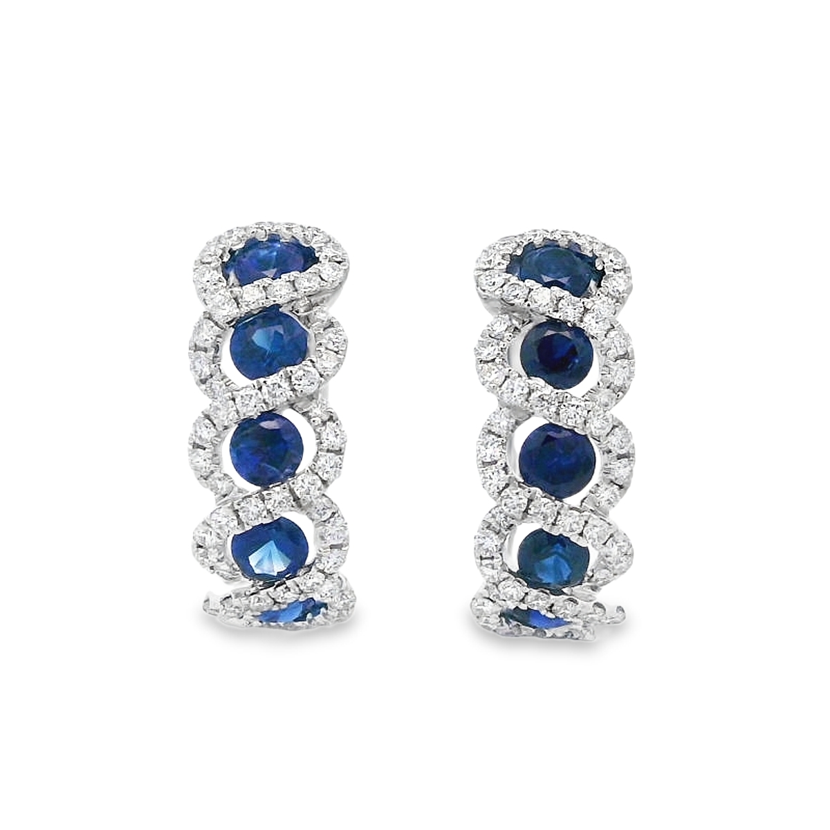 18K White Gold Sapphire & Diamond Twist Halo Hoops