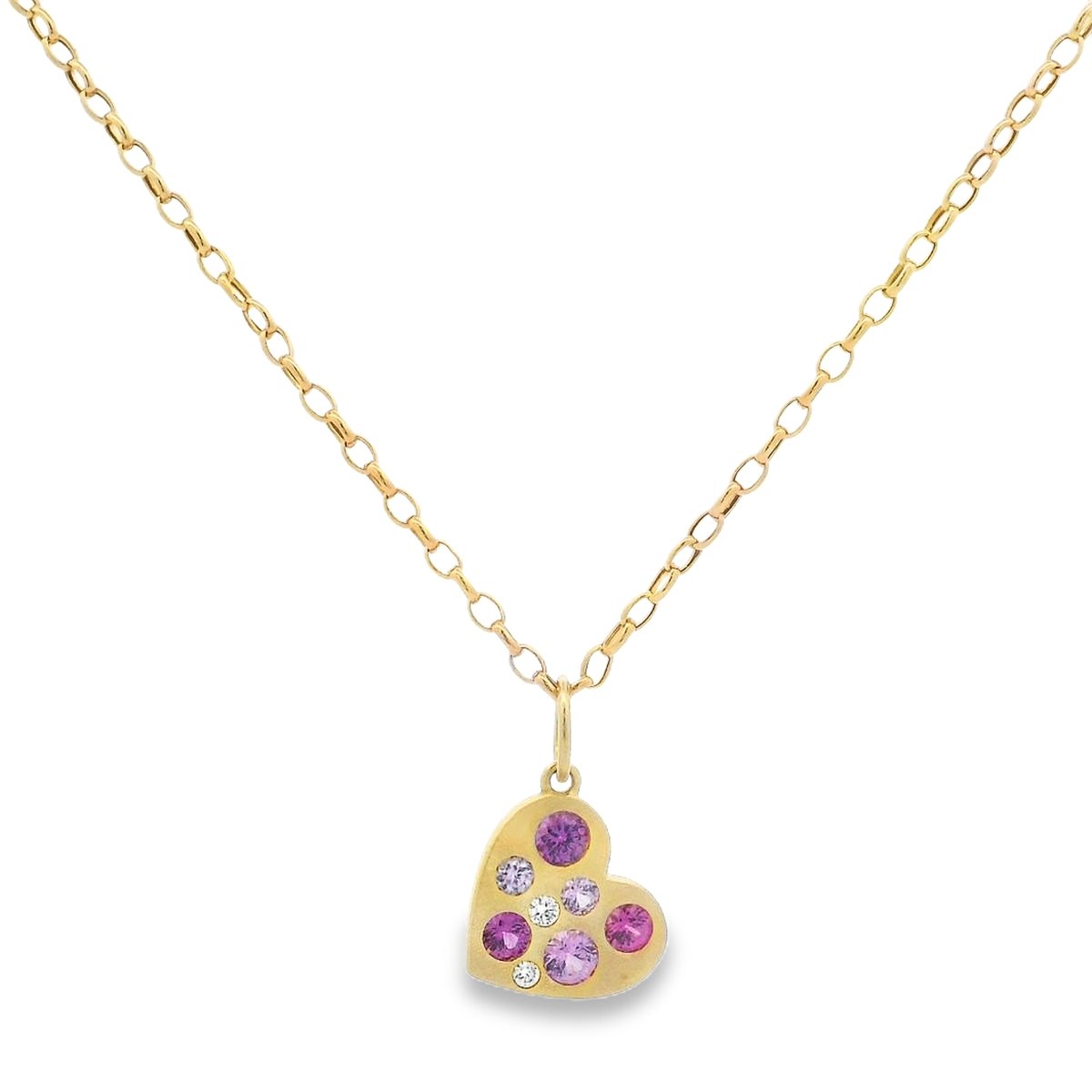 Lauren K 18K Yellow Gold Pink Sapphire & Diamond Confetti Heart Pendant