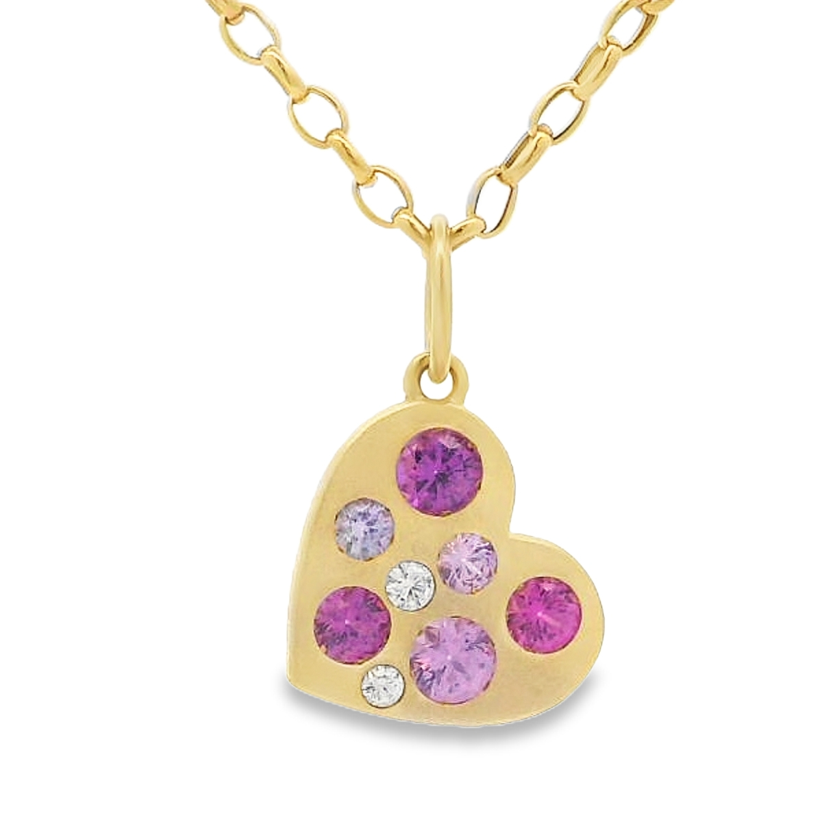 Lauren K 18K Yellow Gold Pink Sapphire & Diamond Confetti Heart Pendant