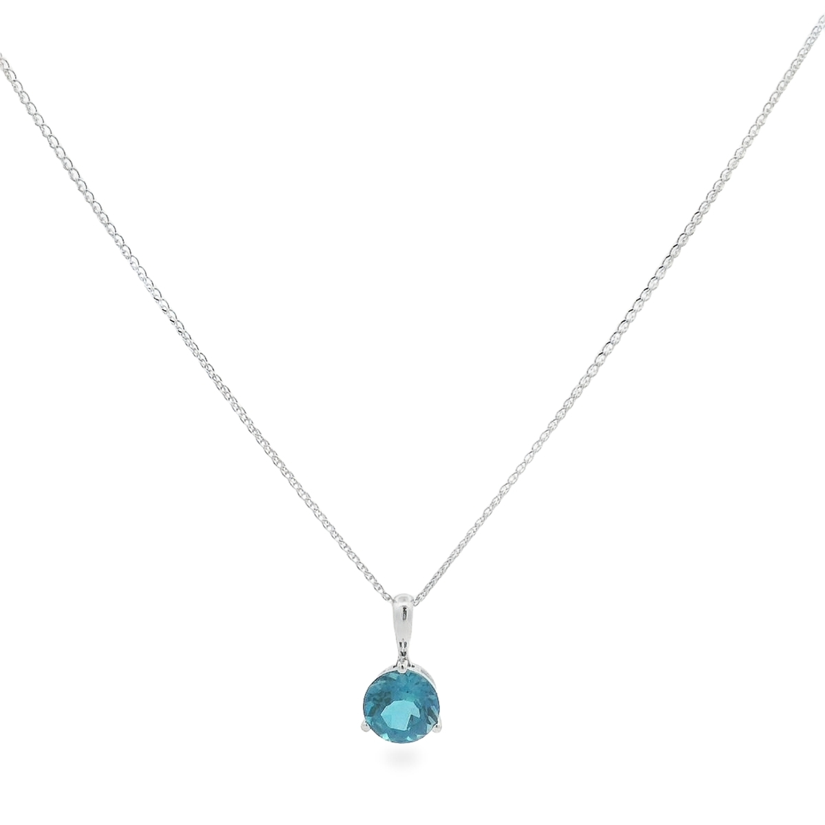14K White Gold London Blue Topaz Solitaire Pendant