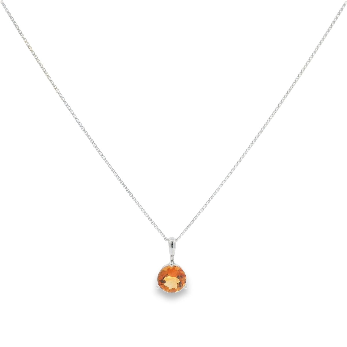 14K White Gold Citrine Solitaire Pendant