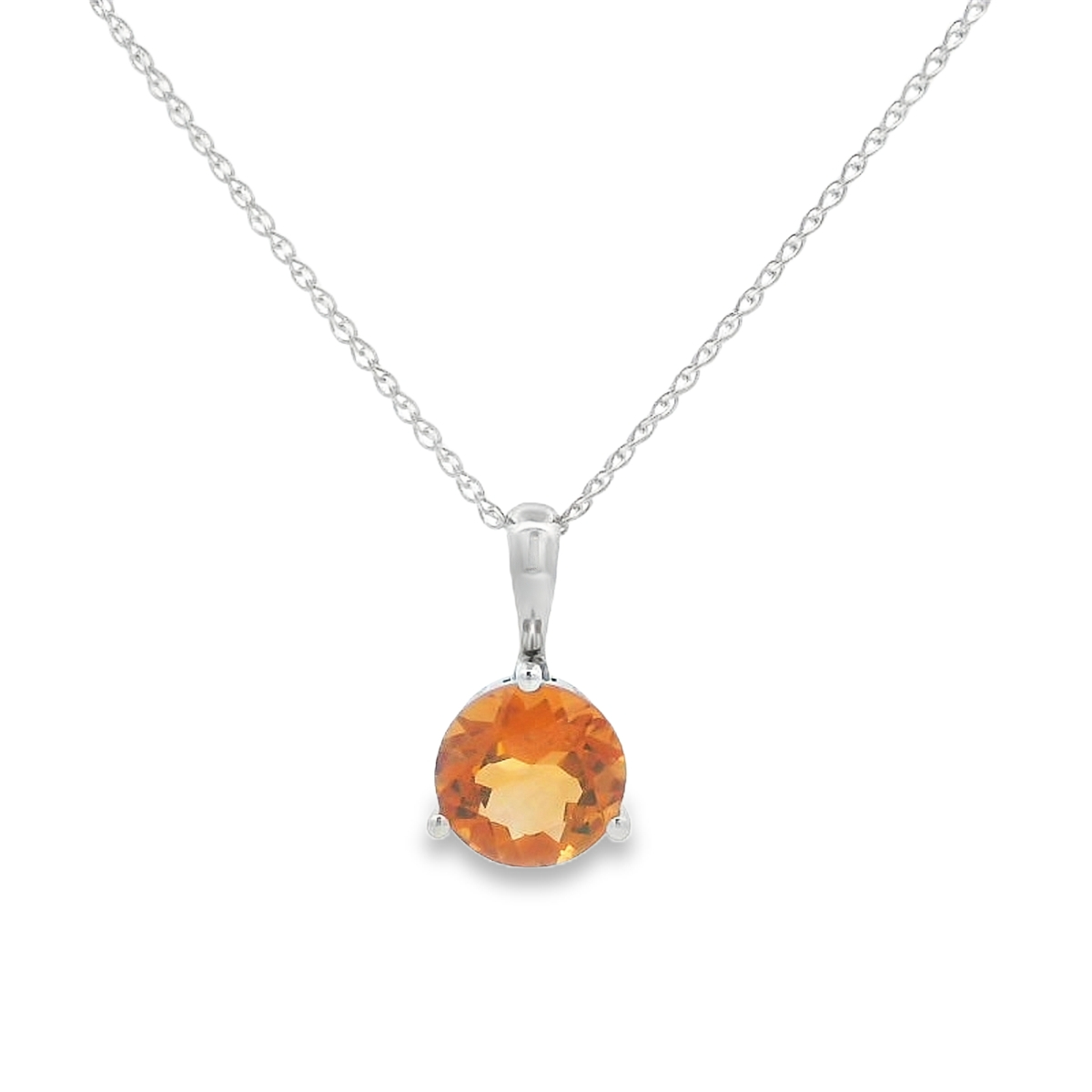 14K White Gold Citrine Solitaire Pendant