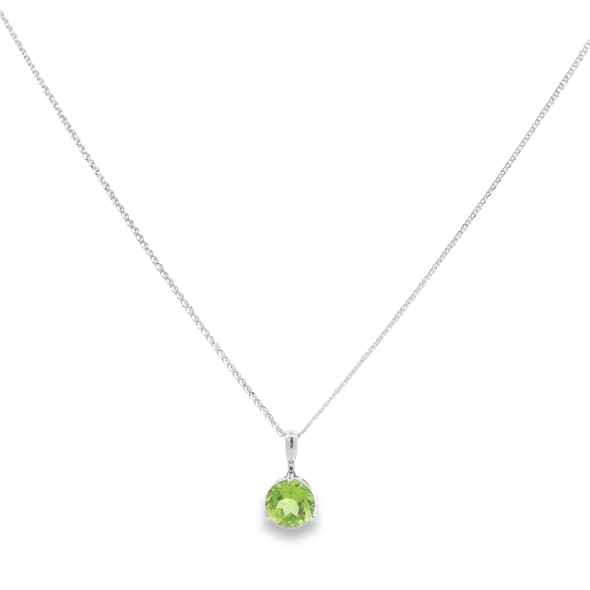 14K White Gold Peridot Solitaire Pendant
