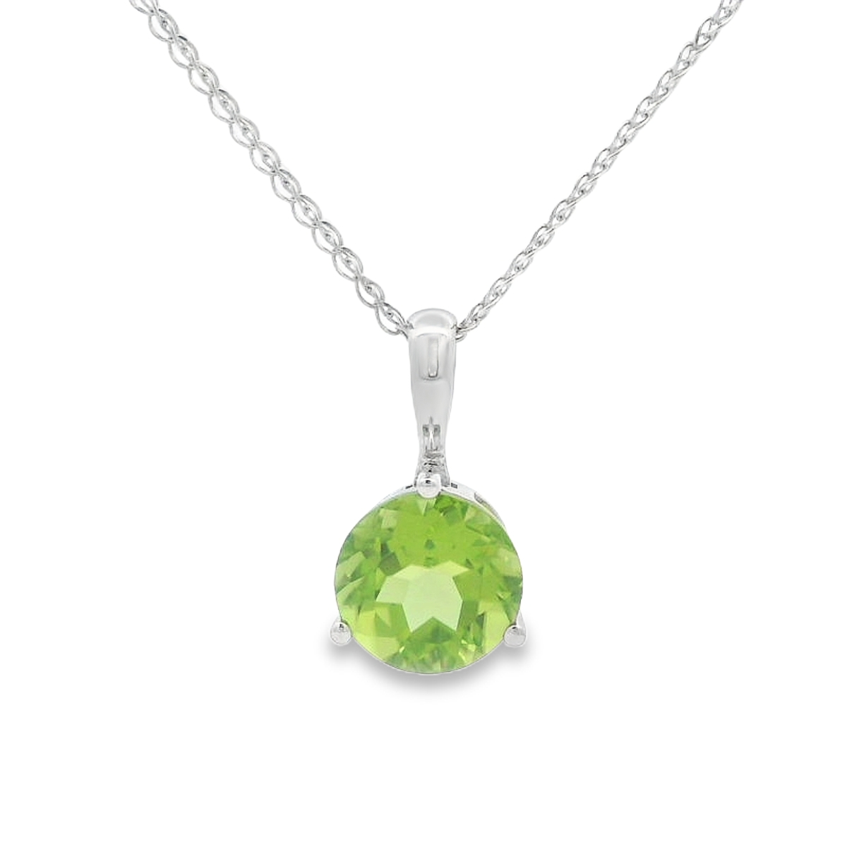 14K White Gold Peridot Solitaire Pendant