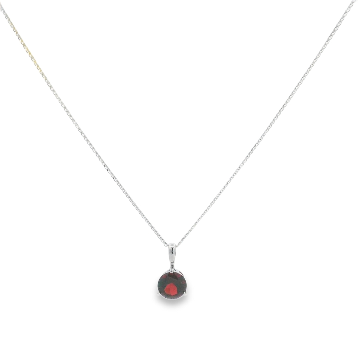 14K White Gold Garnet Solitaire Pendant