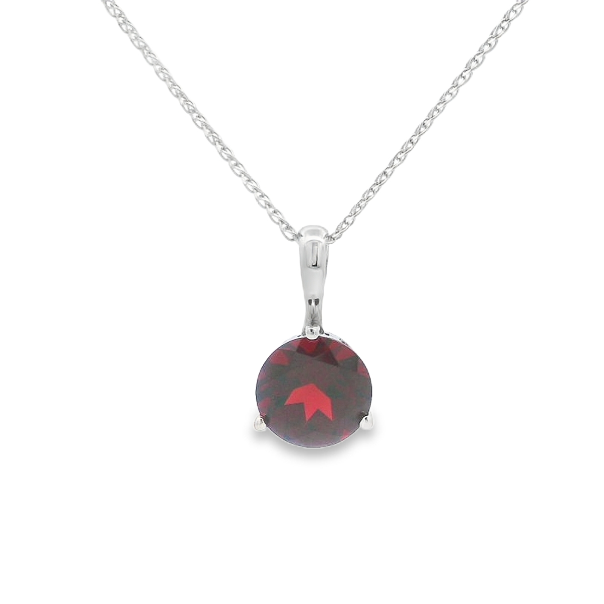 14K White Gold Garnet Solitaire Pendant
