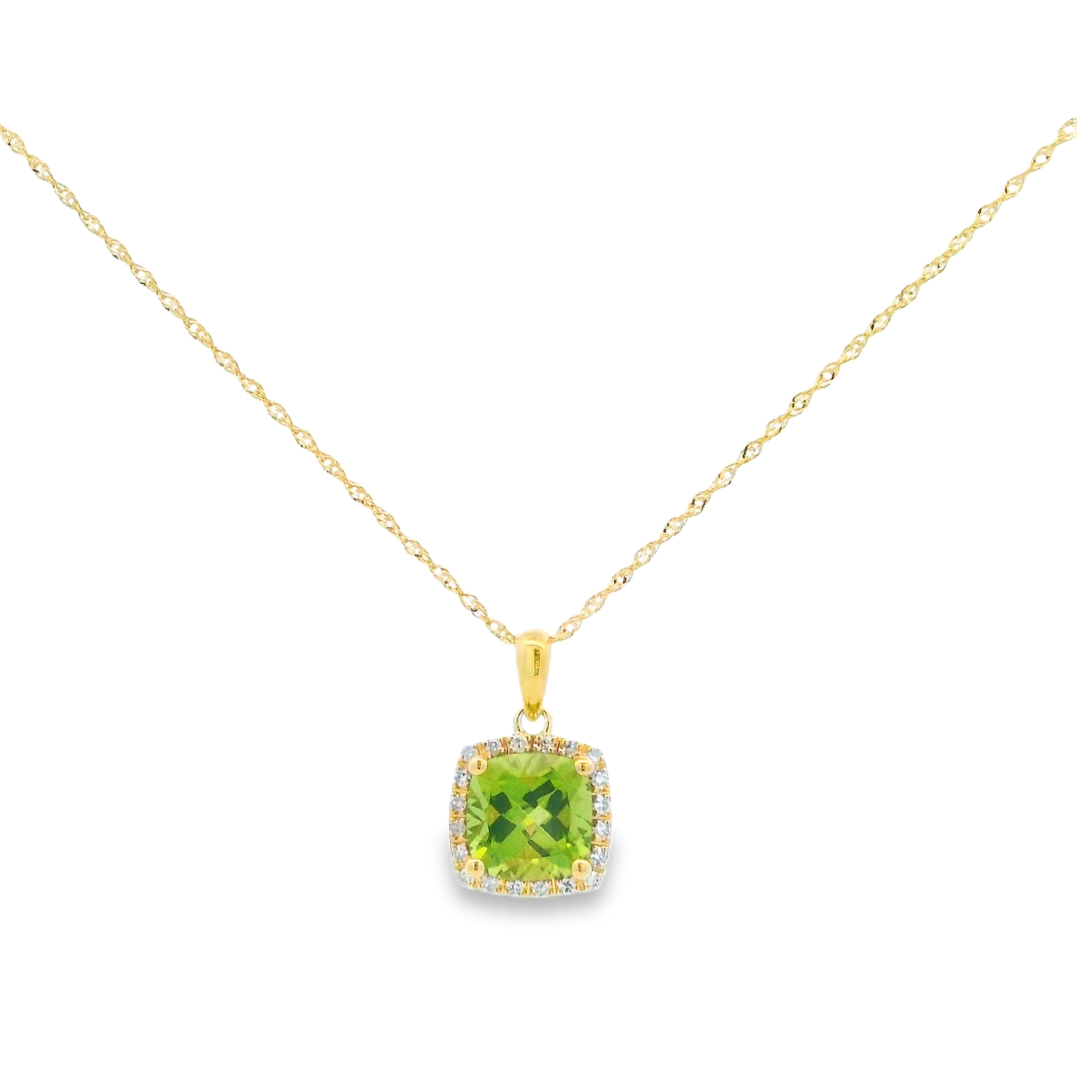 14K Yellow Gold Peridot Diamond Halo Pendant