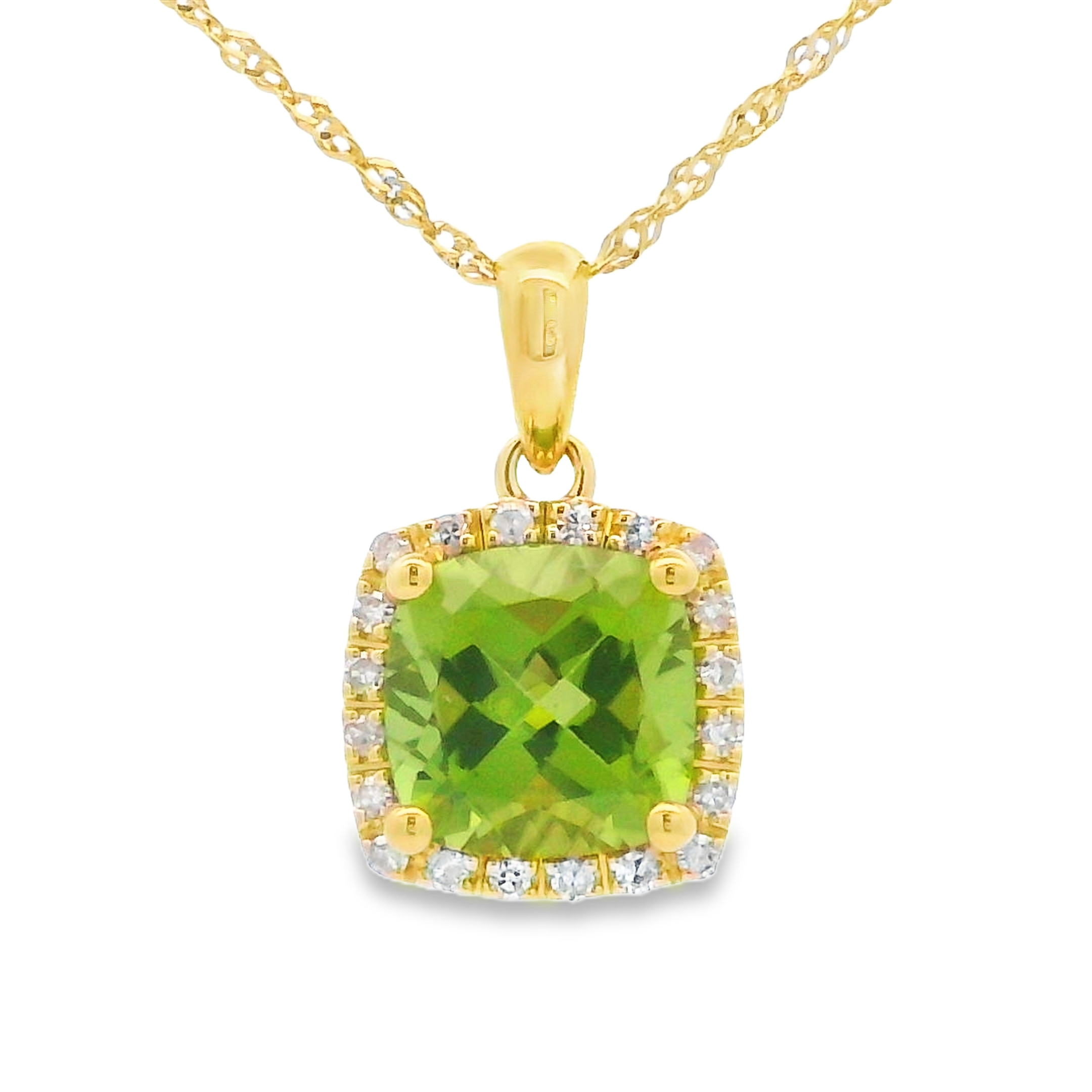 14K Yellow Gold Peridot Diamond Halo Pendant