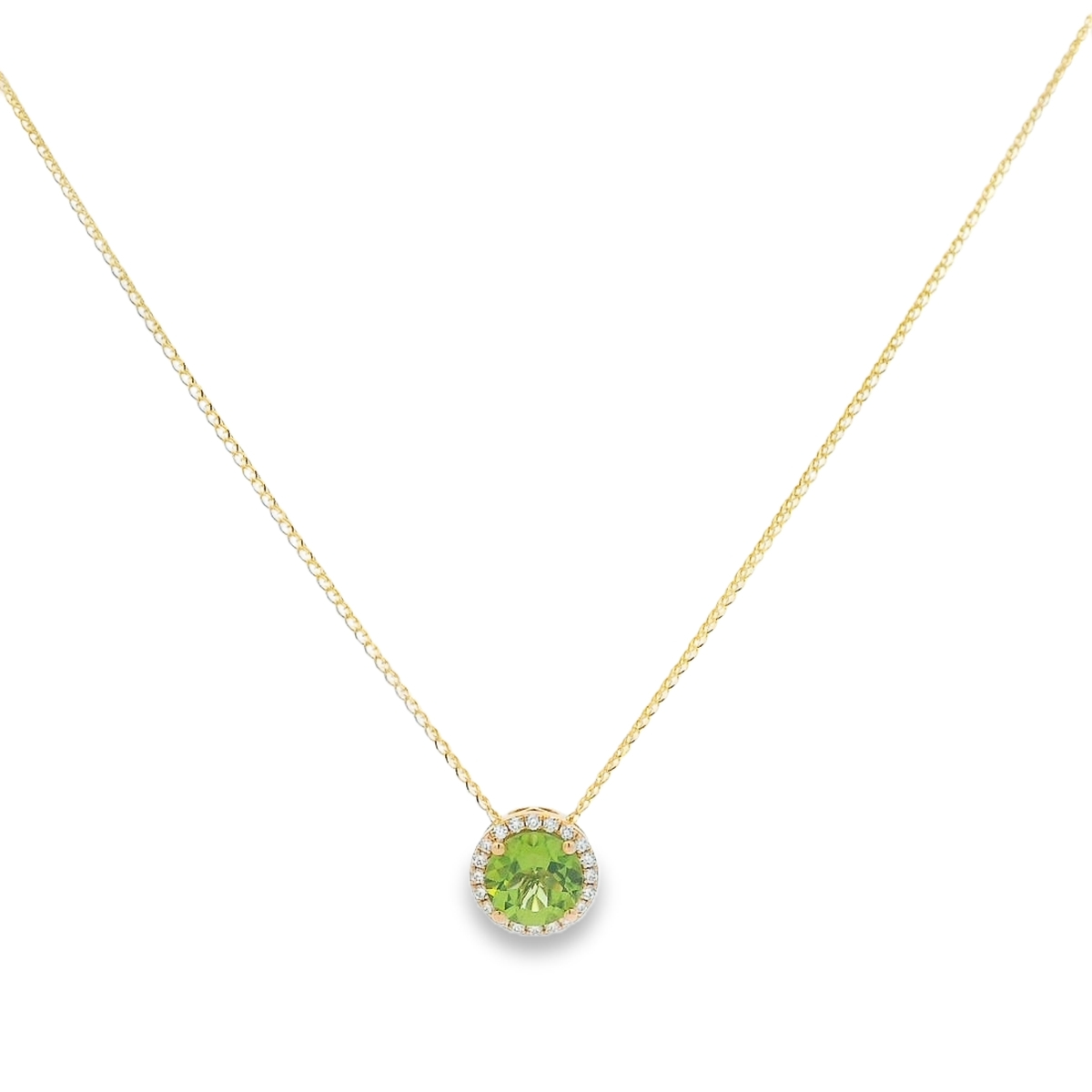 14K Yellow Gold Round Peridot & Diamond Halo Pendant