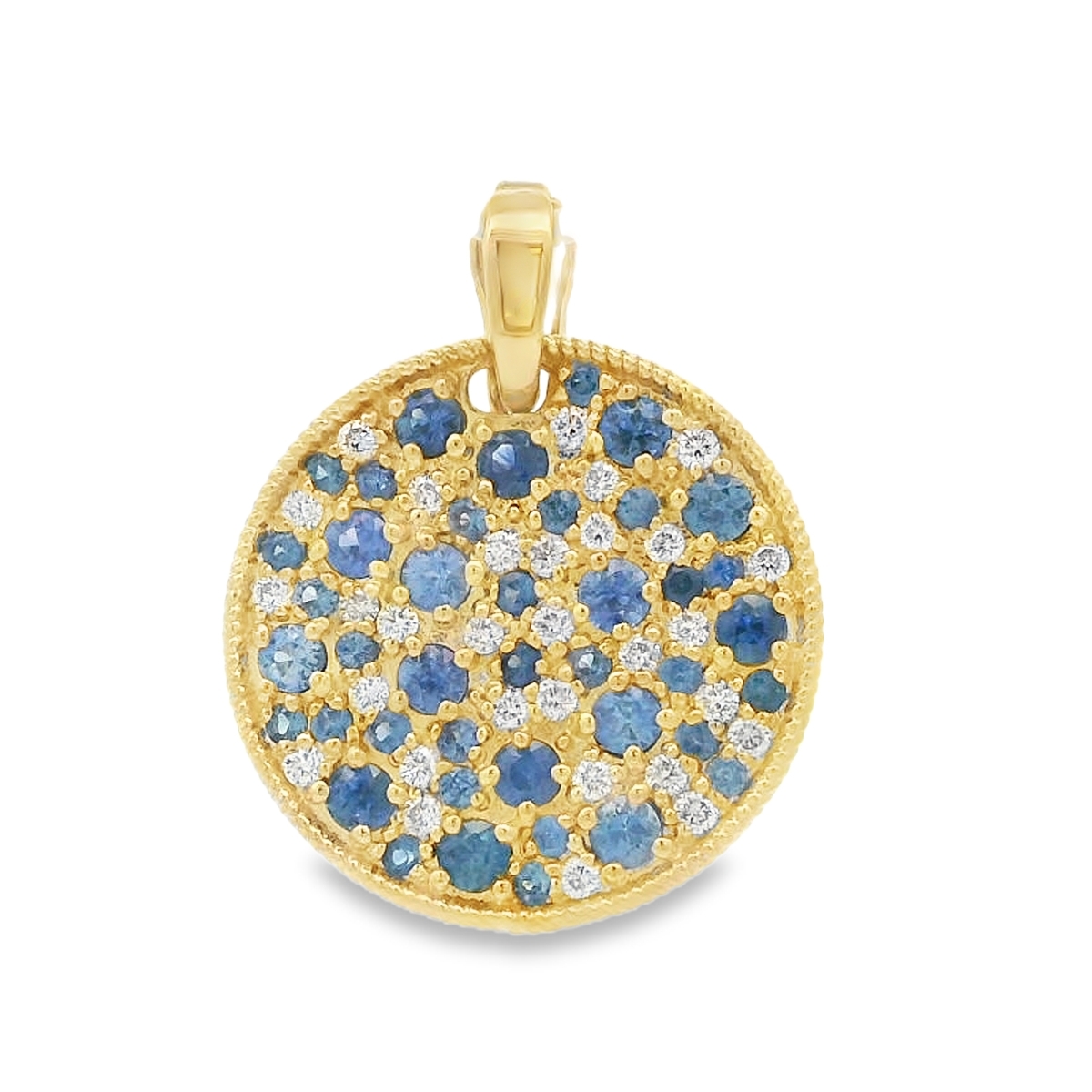 Rudolf Friedmann 14K Yellow Gold Sapphire & Diamond Pave Circle Pendant