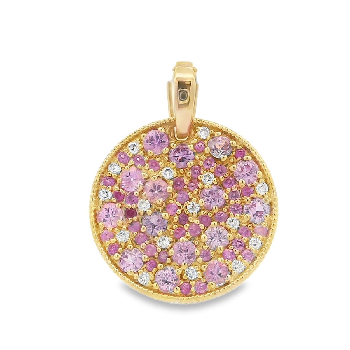 Rudolf Friedmann 14K Yellow Gold Pink Sapphire & Diamond Pave Circle Pendant