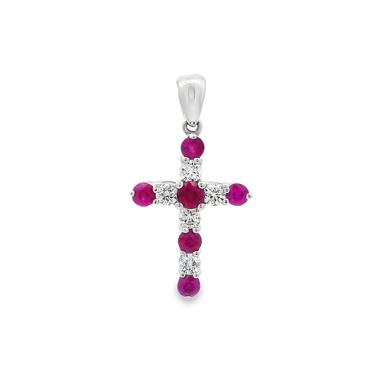 18K White Gold Ruby and Diamond Cross
