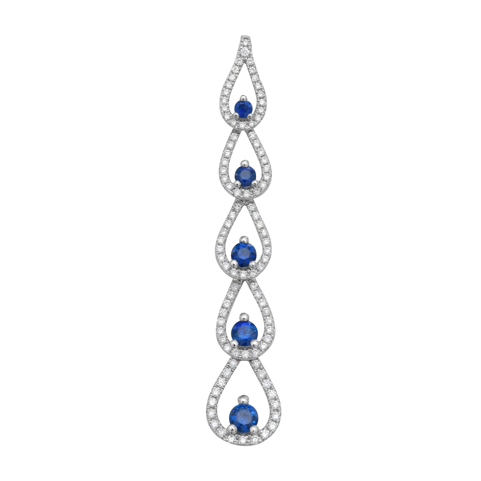 14K White Gold Sapphire and Diamond Dangling Drops Pendant