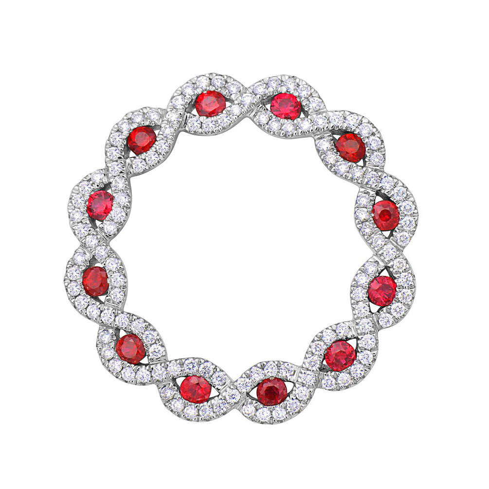 14K White Gold Ruby & Diamond Twist Circle Pendant