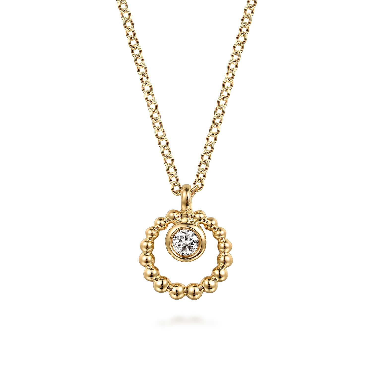 Gabriel & Co. 14K Yellow Gold White Sapphire Bujukan Circle Pendant