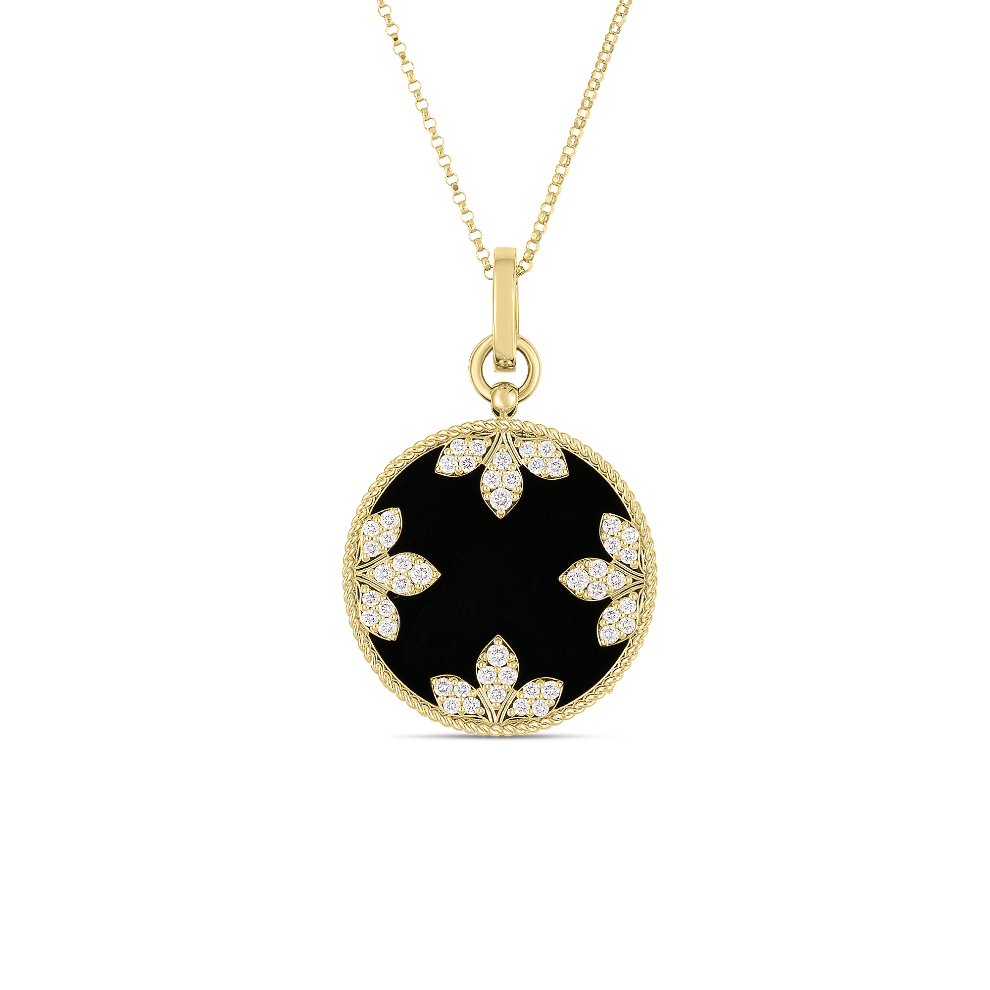 Roberto Coin 18K Yellow Gold Black Jade and Diamond Medallion Pendant