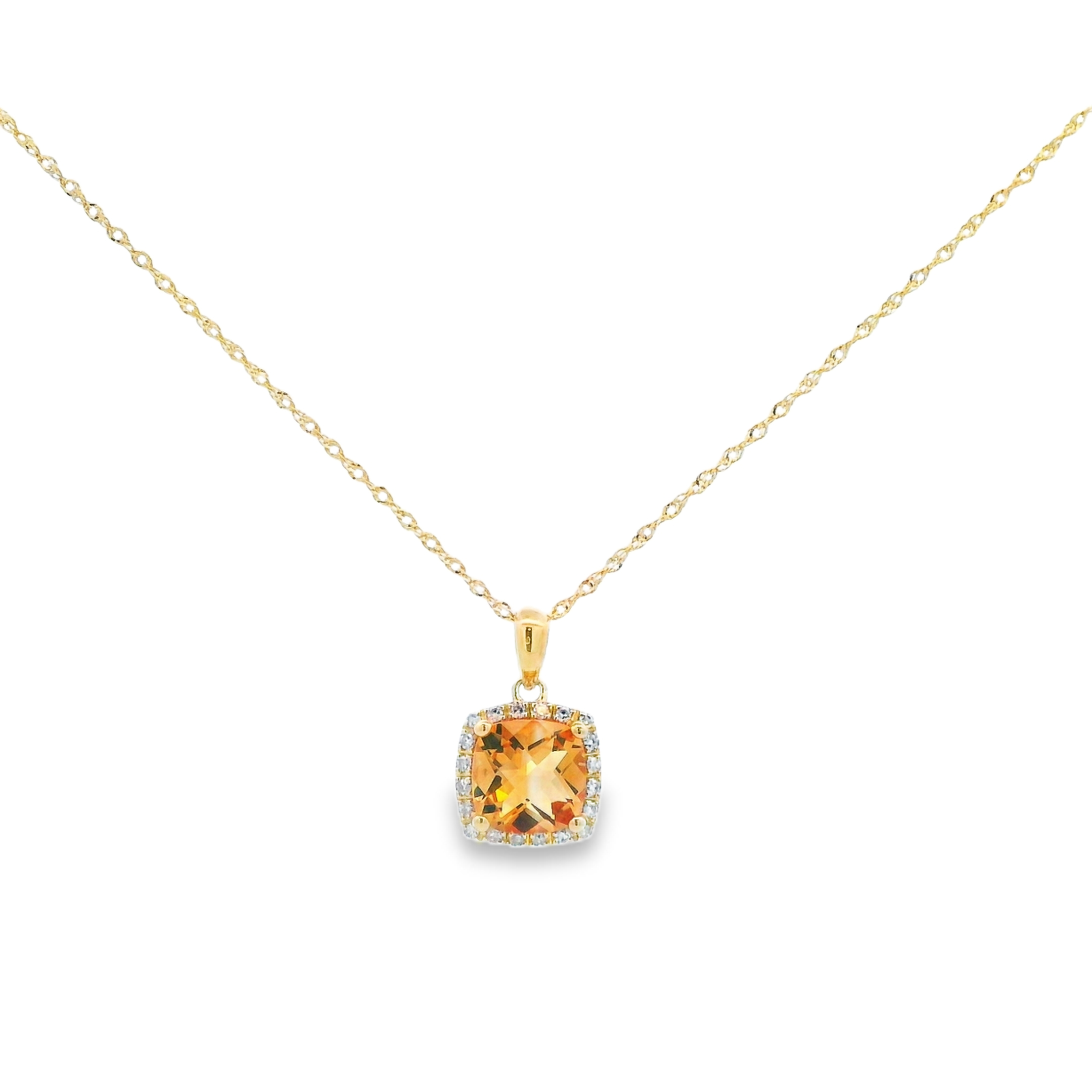 14K Yellow Gold Citrine Diamond Halo Pendant