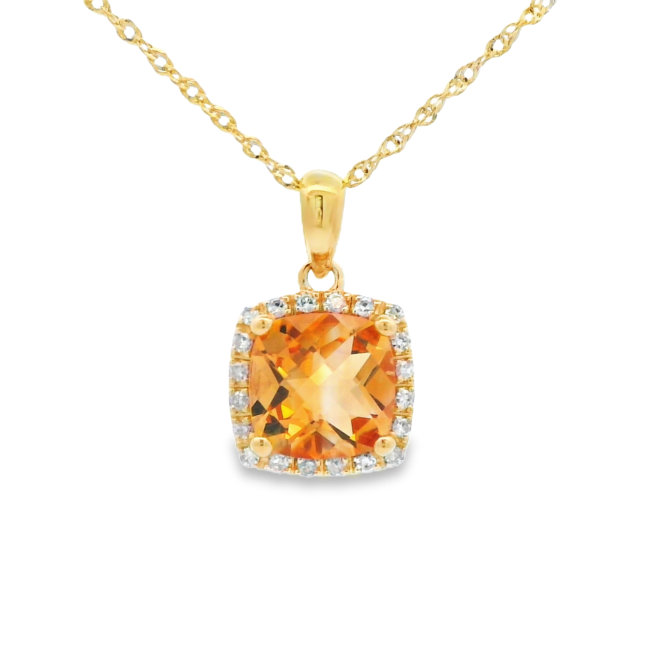 14K Yellow Gold Citrine Diamond Halo Pendant