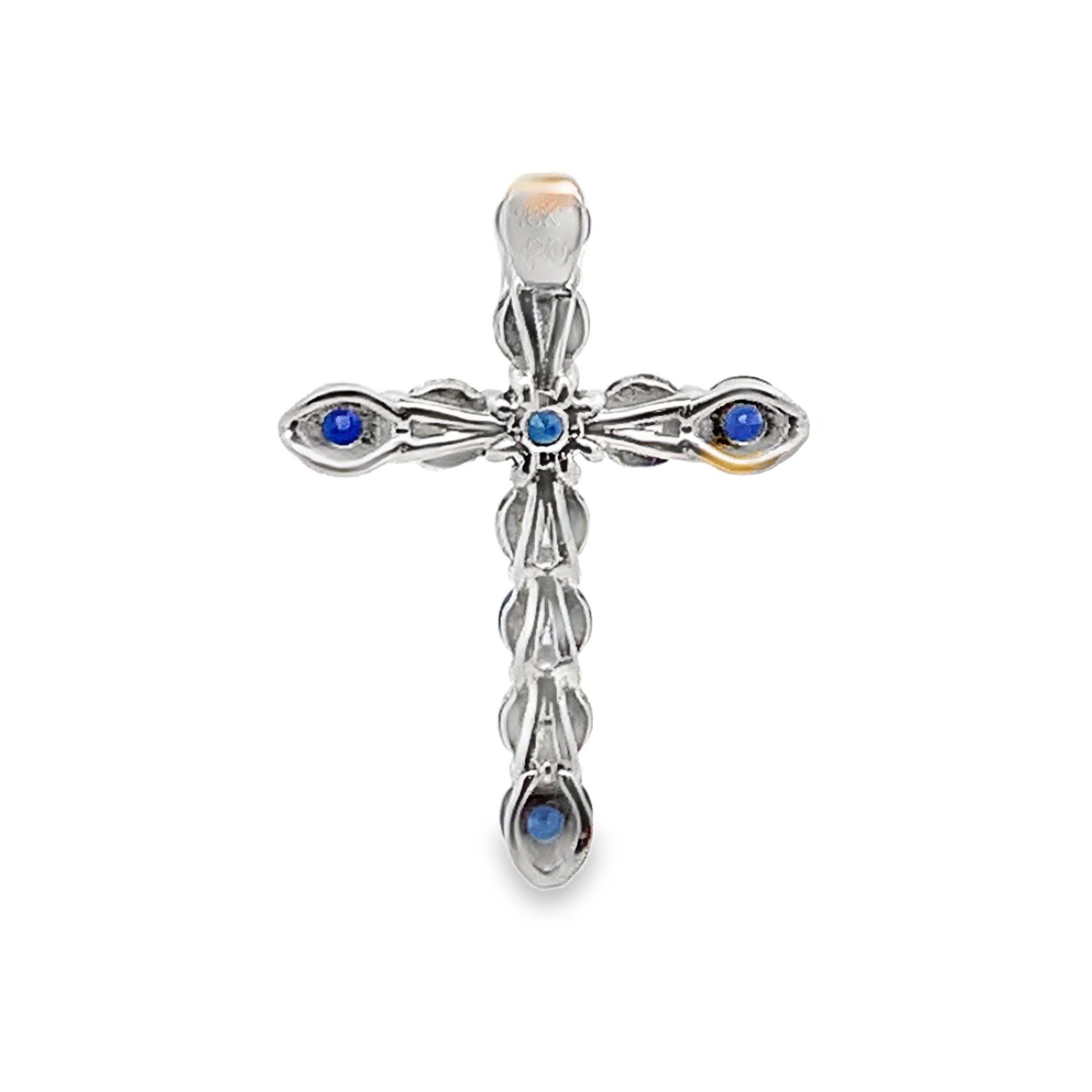 18K White Gold Sapphire and Diamond Cross Pendant