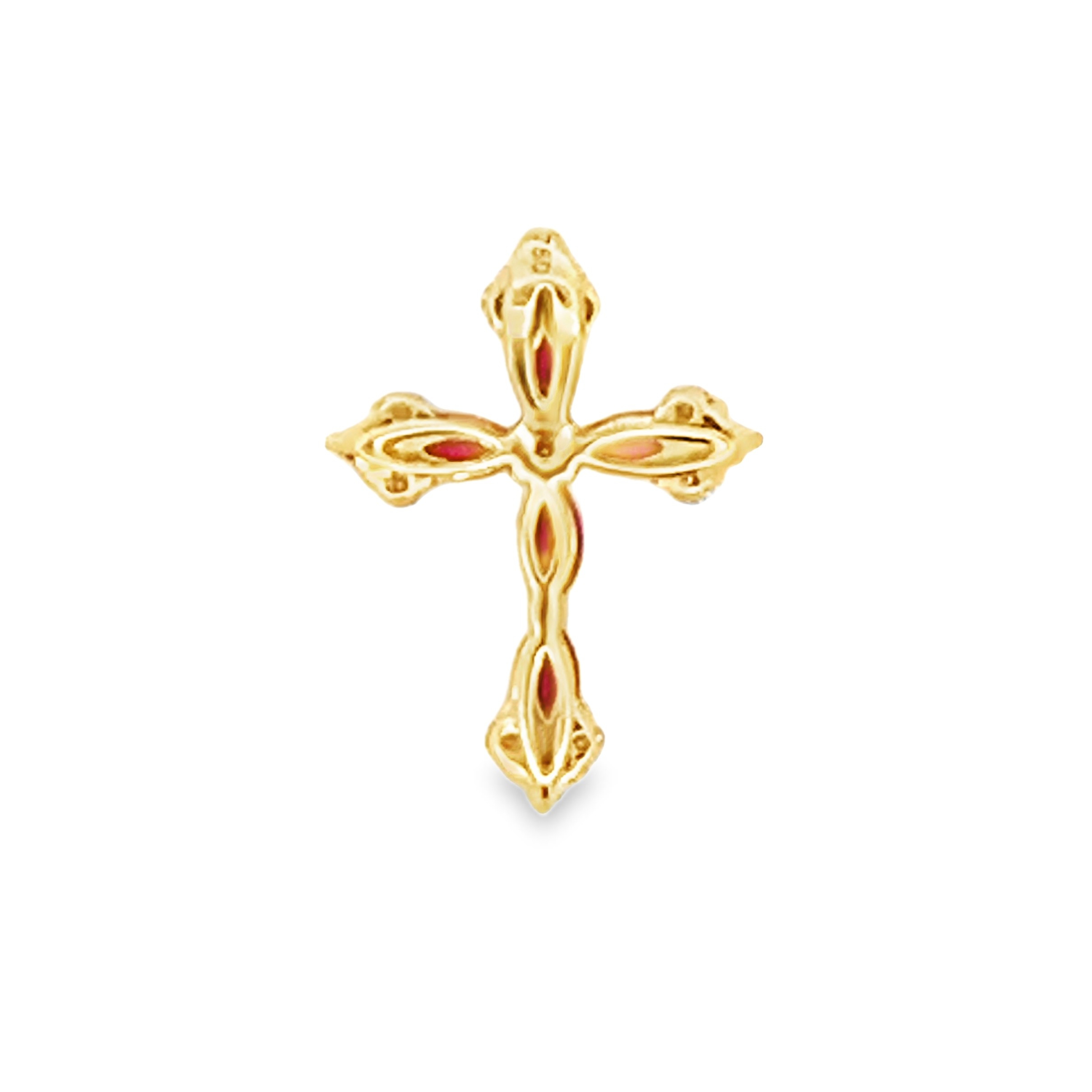 18K Yellow Gold Diamond and Ruby Slide Cross Pendant
