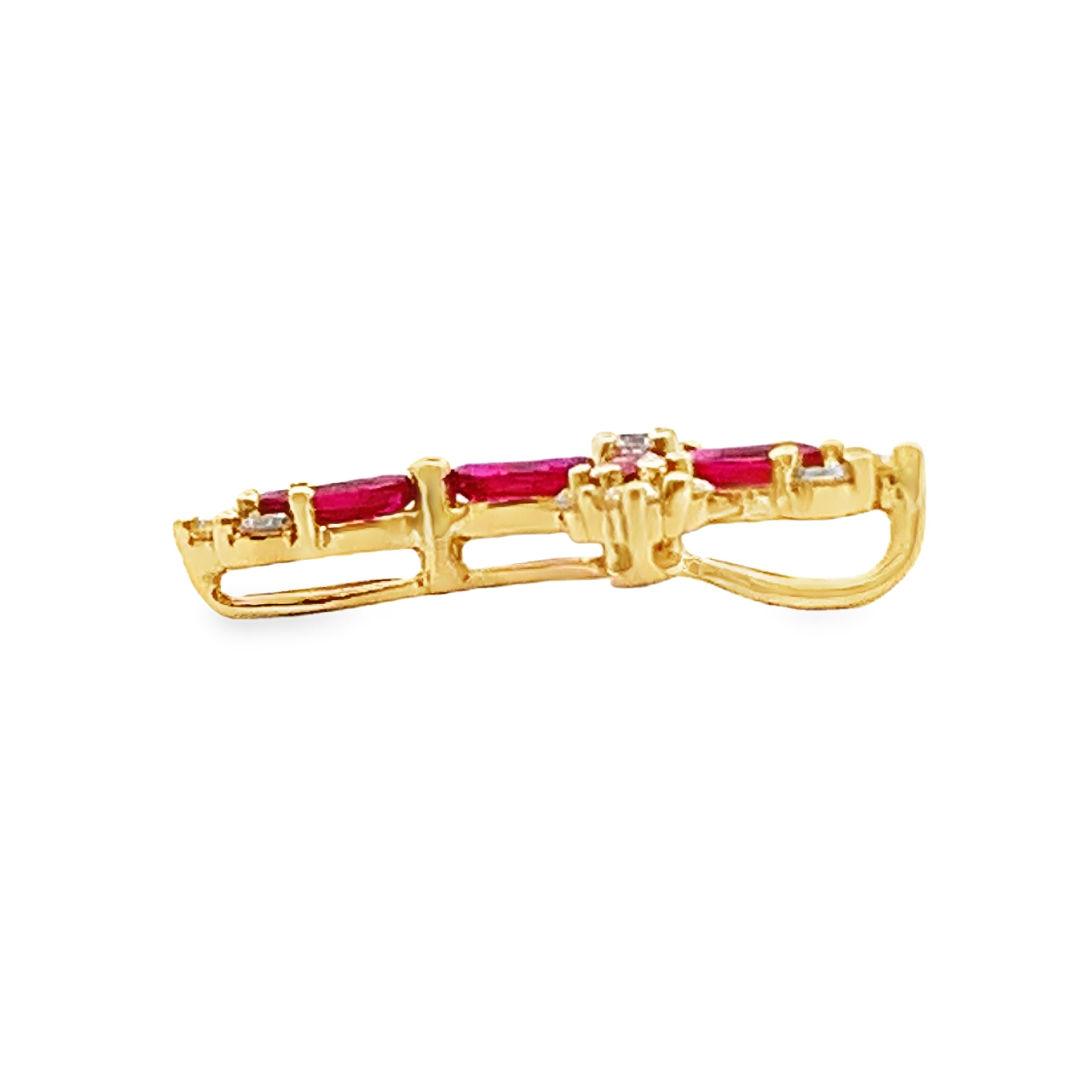 18K Yellow Gold Diamond and Ruby Slide Cross Pendant