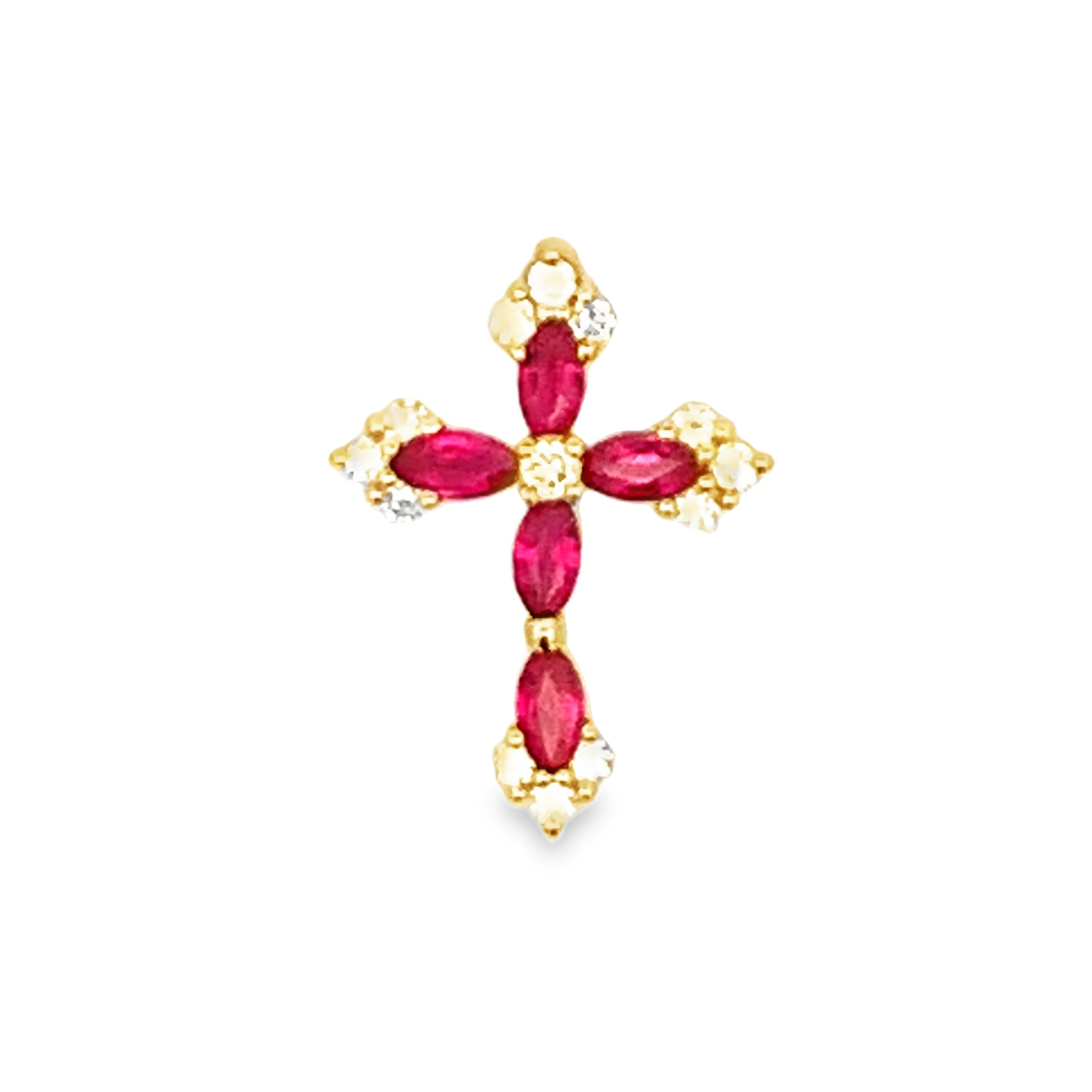 18K Yellow Gold Diamond and Ruby Slide Cross Pendant