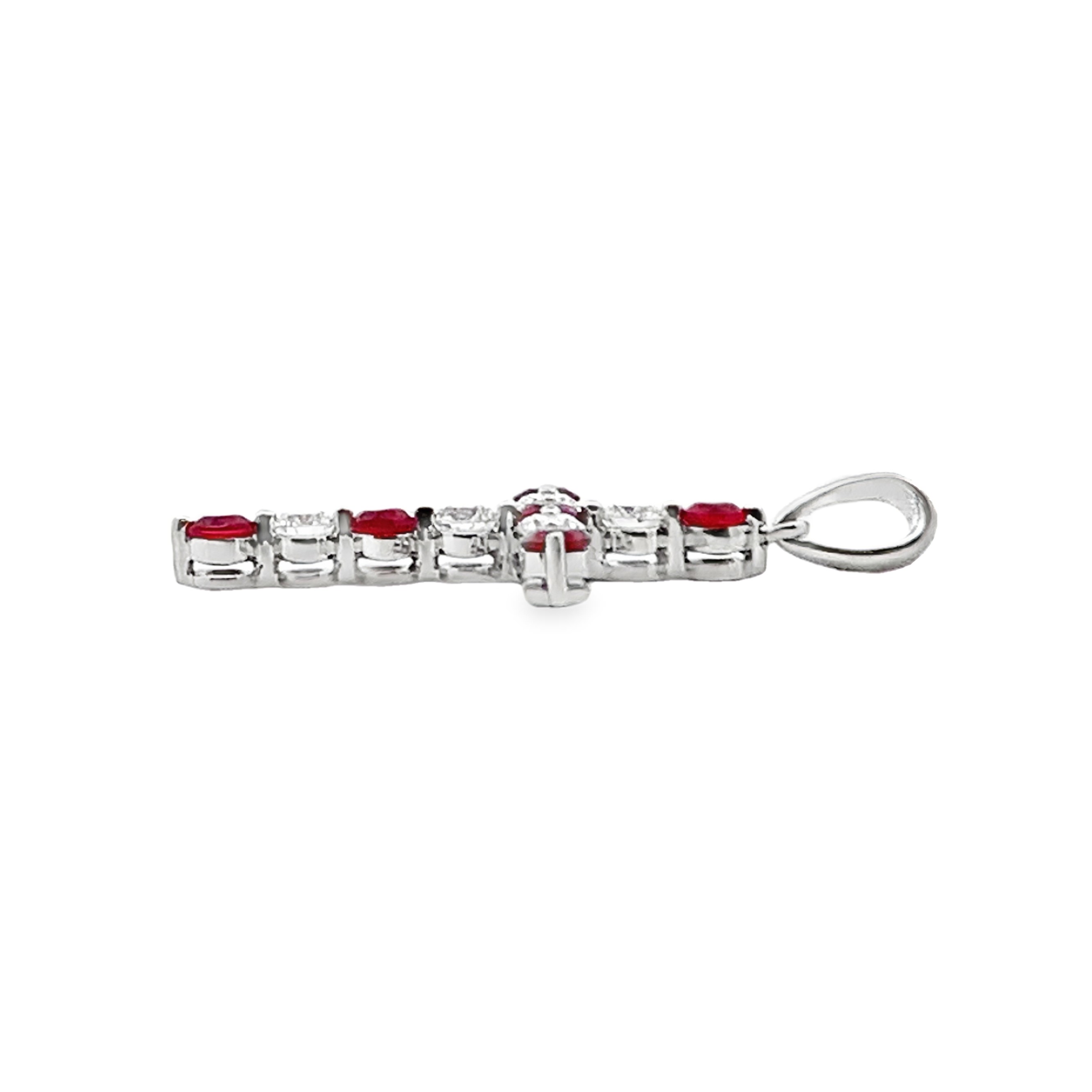 18K White Gold Diamond and Ruby Cross Pendant