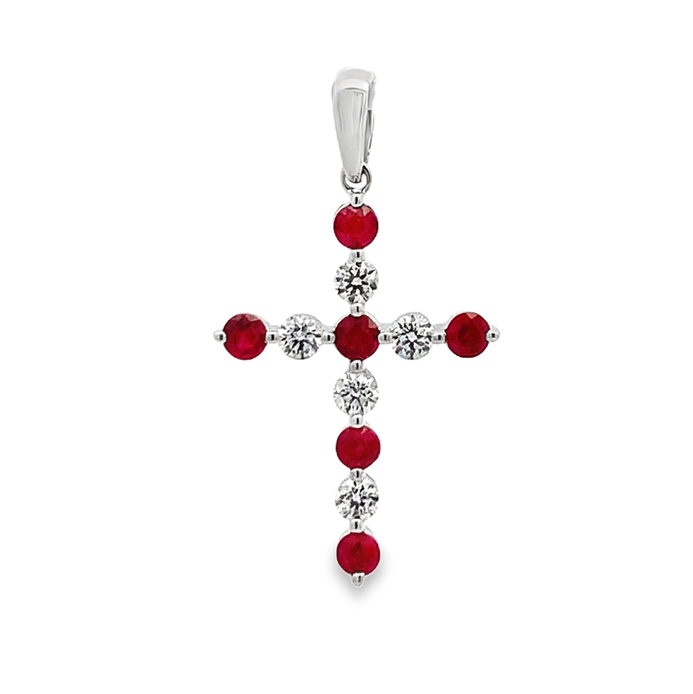 18K White Gold Diamond and Ruby Cross Pendant